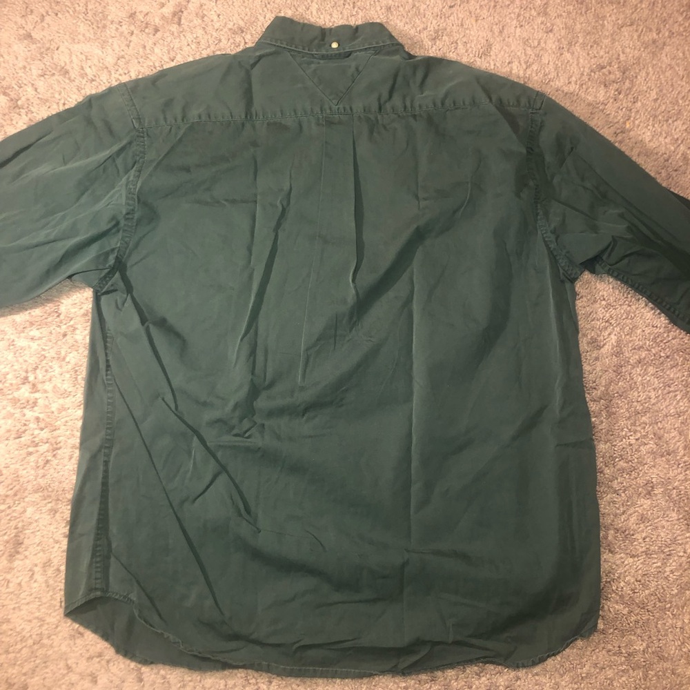 Tommy Hilfiger Button Down Up Mens Size Large Green Dress Work Shirt Logo Shirt - Picture 10 of 12